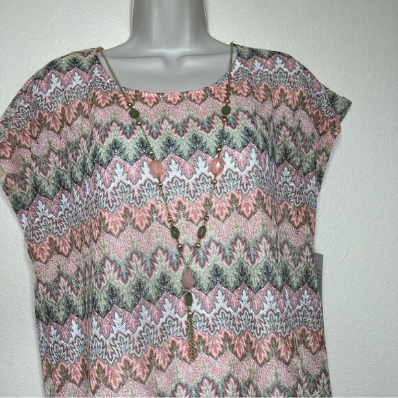 NWT Alfred Dunner Botanical Gardens Chevron Knit Top Necklace Women Size Medium - Picture 3 of 12